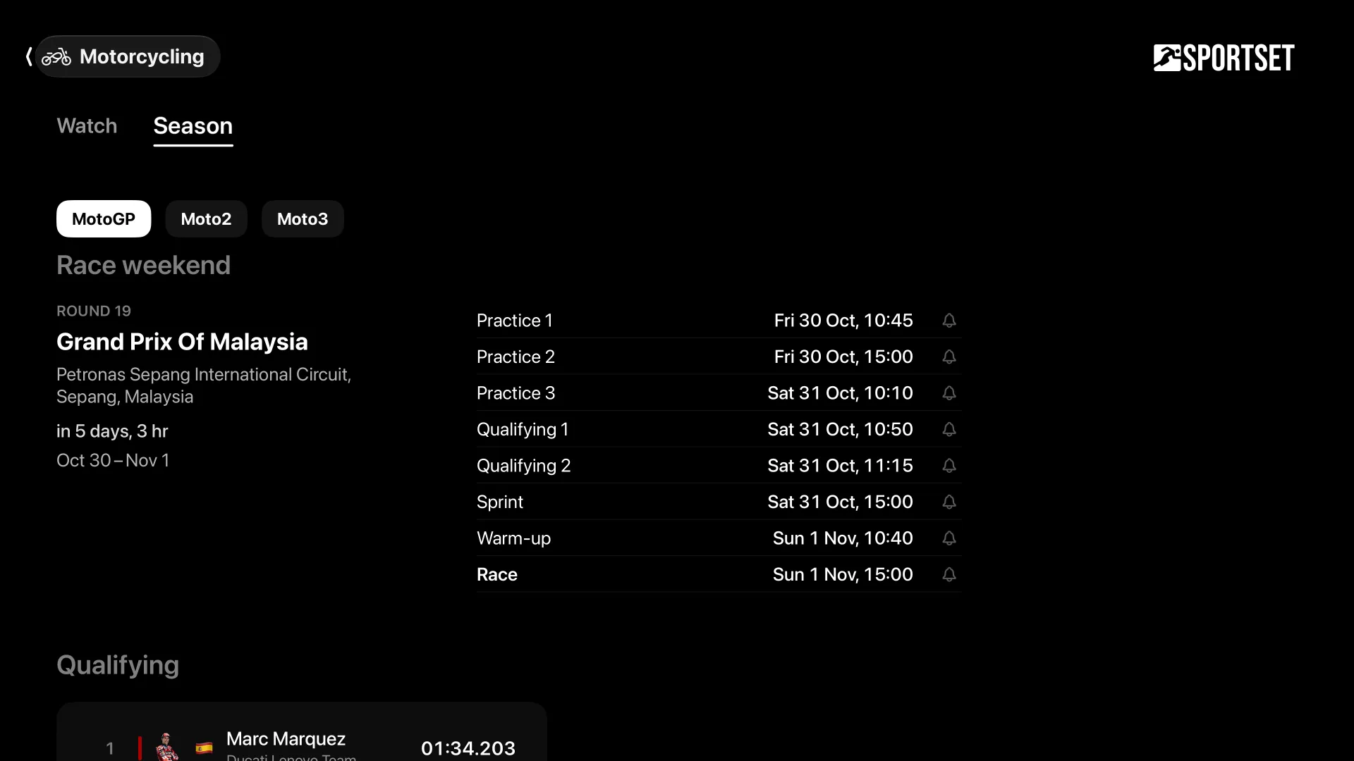 MotoGP's season: the Grand Prix of Malaysia weekend with every session.