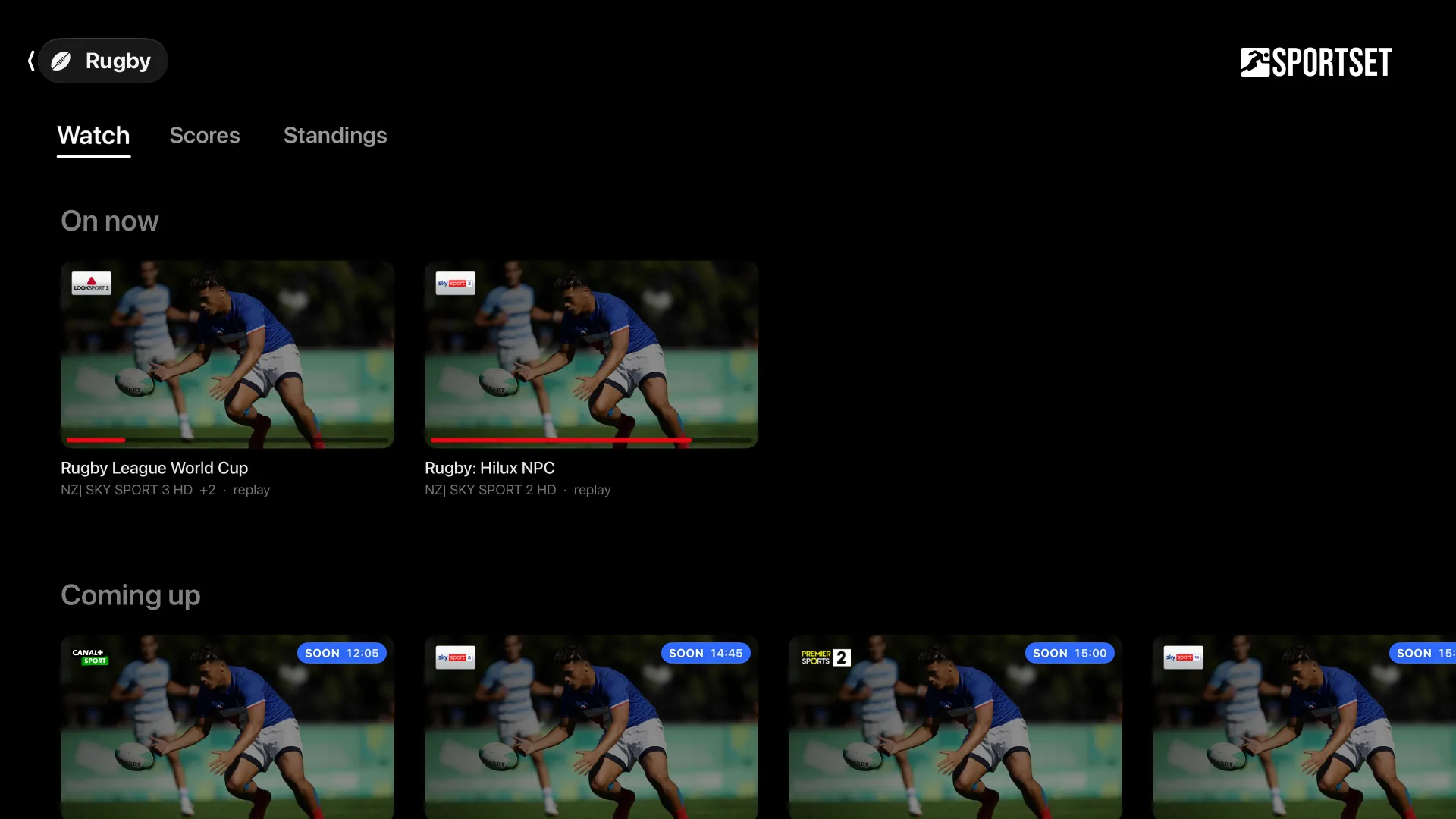 The rugby page: on now and coming up.