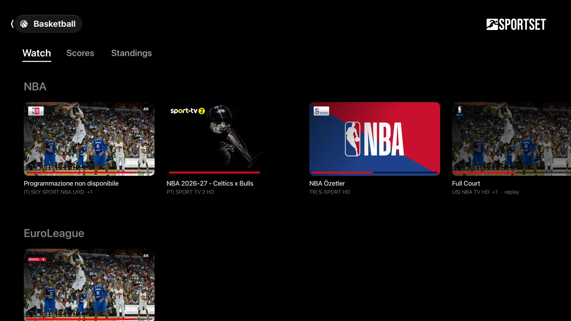 Your sports: every sport with a tick to follow it and a handle to move it, its leagues nested under it.
